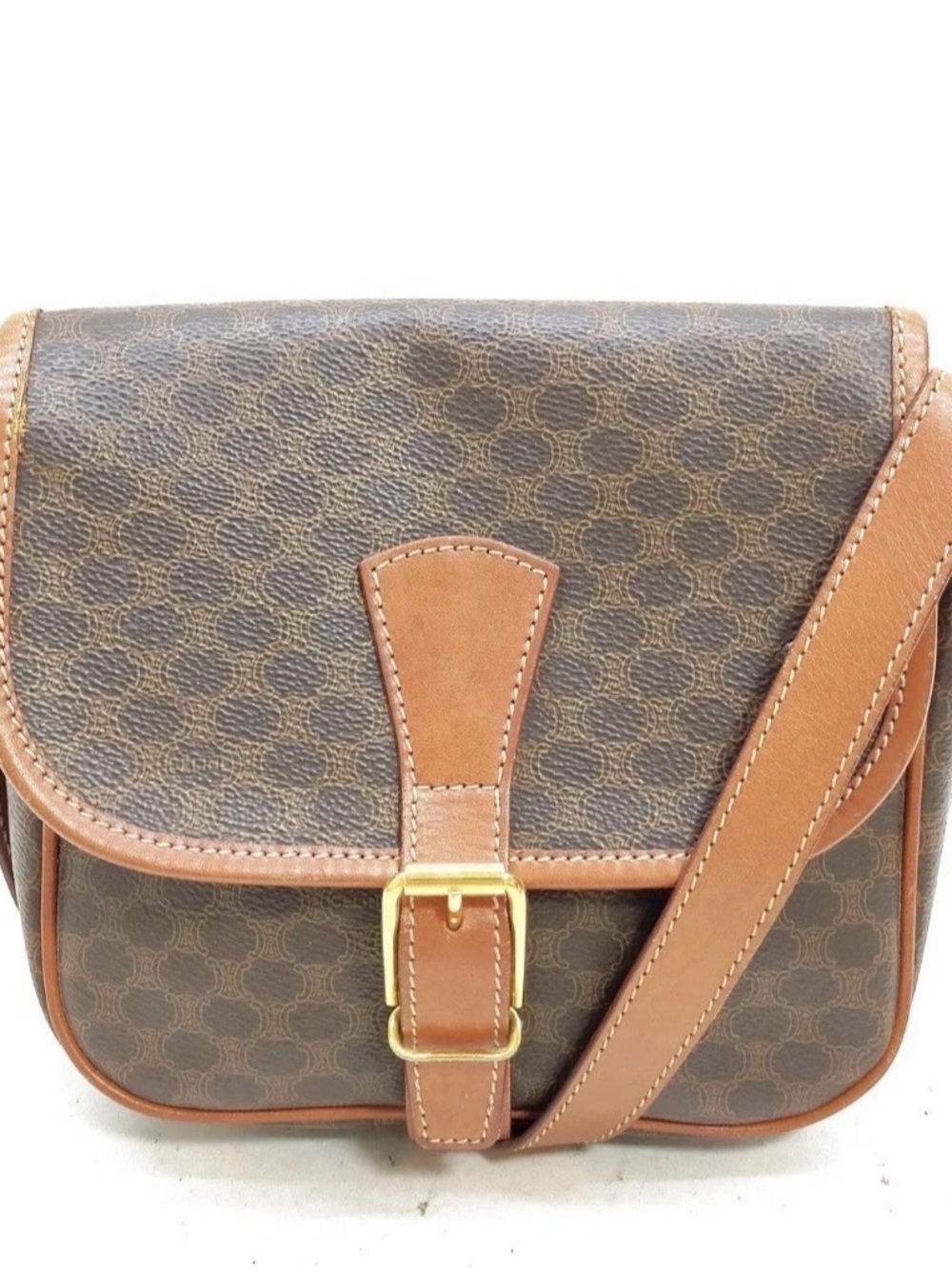 VTG Celine Macadam Pattern Buckle Snap Flap Shoulder Bag Leather Interior - Picture 4 of 13